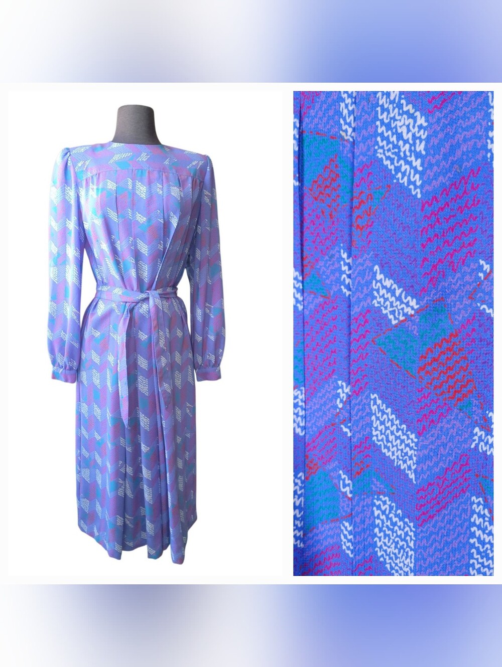 Schrader Sport Vintage 80s Lilac Geometric Long Sleeve Midi Dress